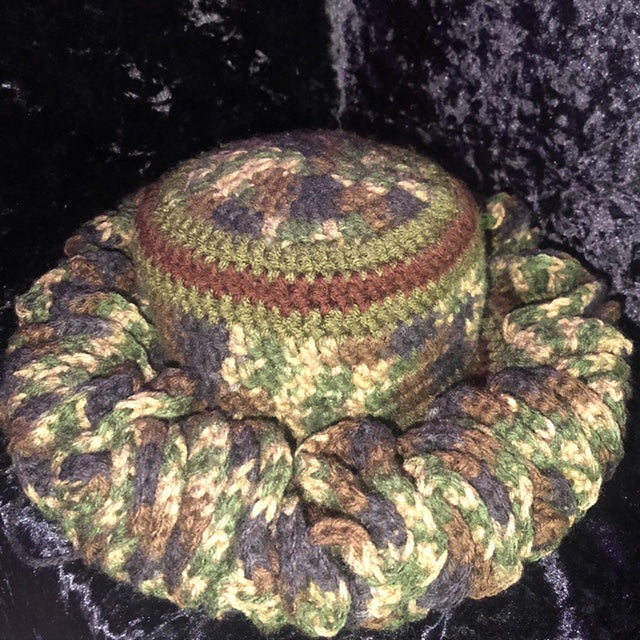 Camo Deluxe Ruffle Hat | Crochet Beanie Bucket Hat | Army Print