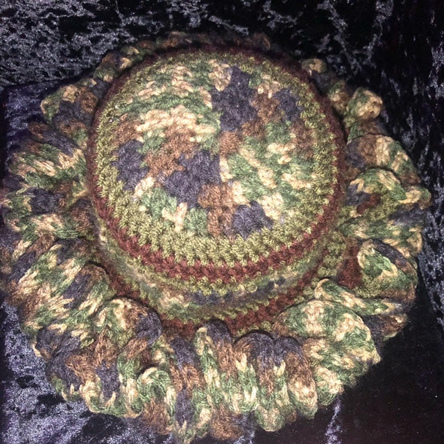 Camo Deluxe Ruffle Hat | Crochet Beanie Bucket Hat | Army Print