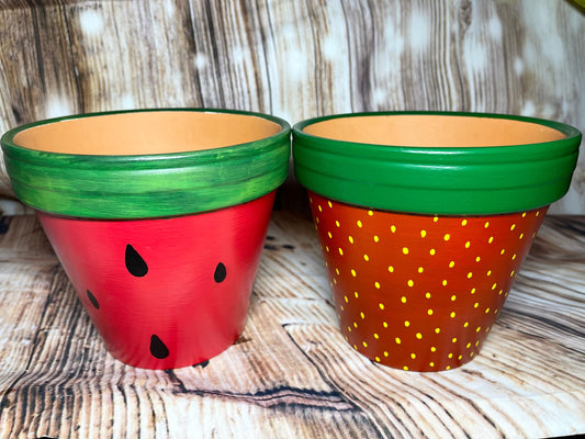 Fruit Terra Cotta Pot Set | Watermelon and Strawberry