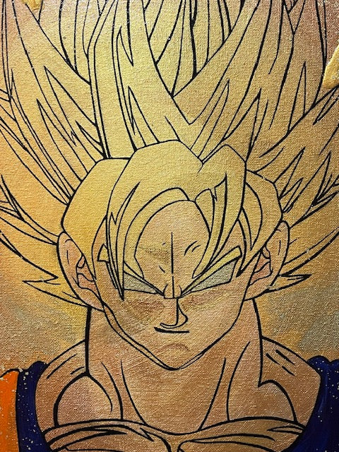 'Golden Saiyan' Anime Acrylic Painting 18X24"