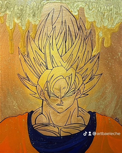 'Golden Saiyan' Anime Acrylic Painting 18X24"